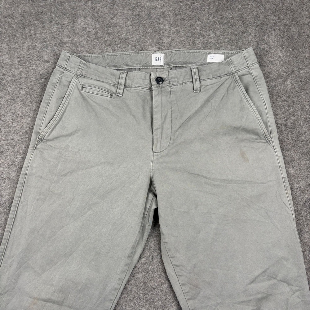 Gap Chino Pants Mens 34x32 Slim Fit Gray Flat Front Casual Trousers Straight Leg